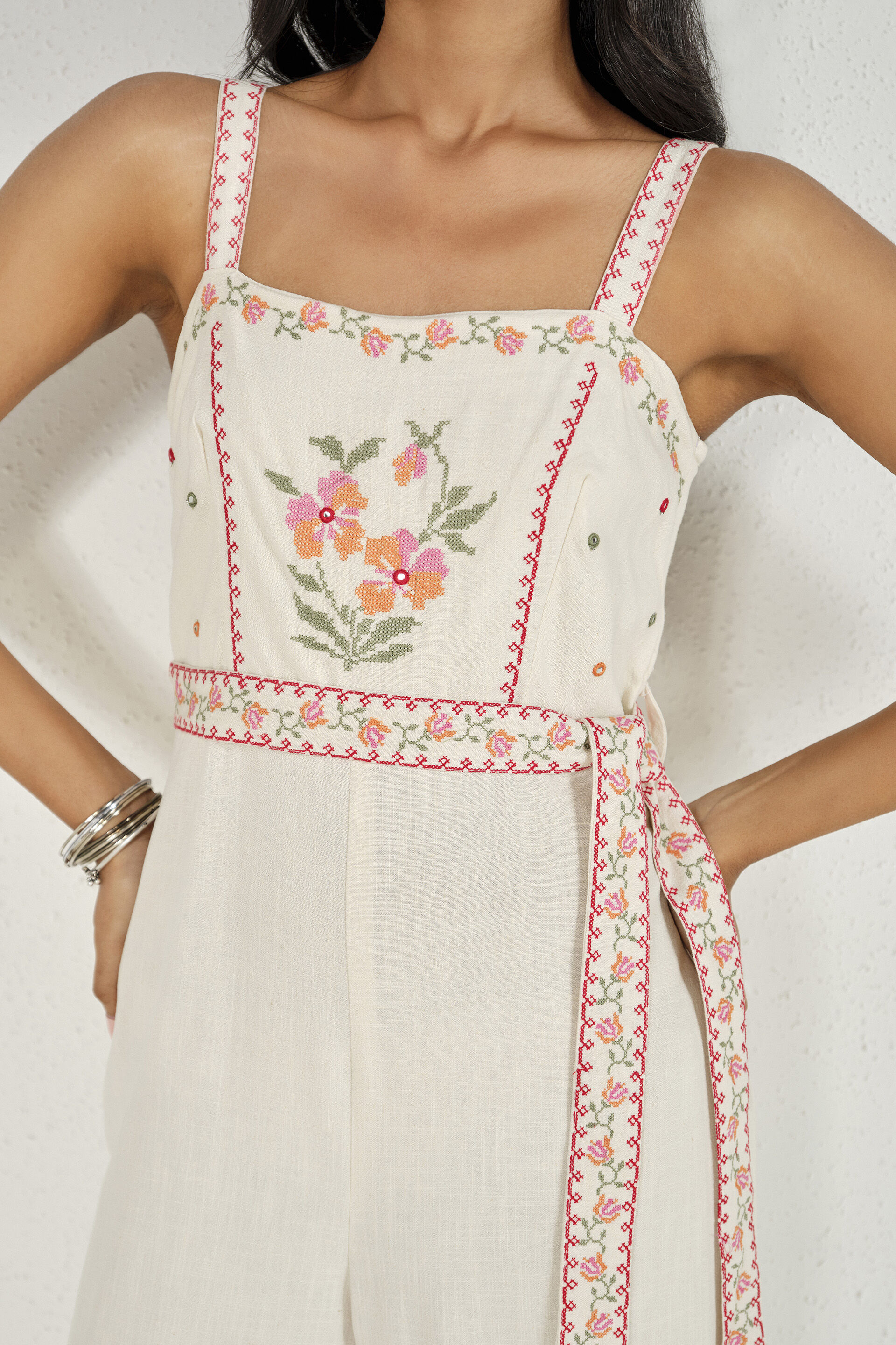 Kimaya Embroidered Jumpsuit, Off White, image 3